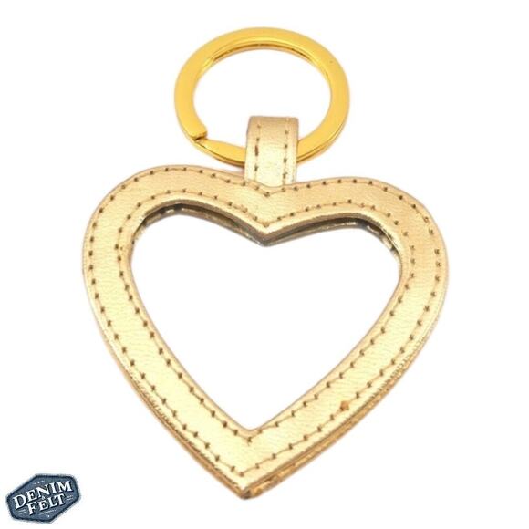 Yves Saint Laurent YSL Gold Tone Leather Heart Shaped Mirror Keychain/Bag Charm - Picture 3 of 9